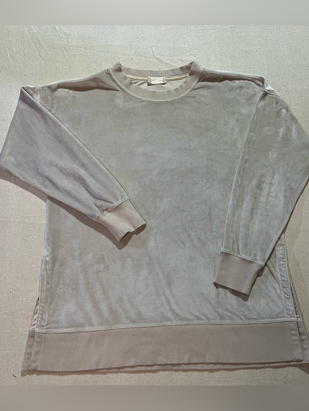 Altar'd State Oversize Velour Pullover Tunic Crewneck Sweatshirt, Taupe, Sz S